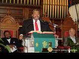 The Reverend Edmond of St. Paul AME Church welcoming the crowd at the Open House for the window restoration fund--February, 2017