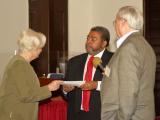 President of WCHS, Brennie Holloman, presented a check to the Reverend Edmond for restoration of a window to be adopted by WCHS.  Karl Larson, project chairman, held the microphone. February 2017