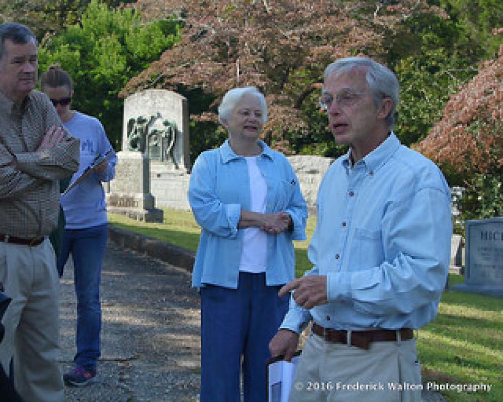 President Brennie Holloman and guide Bruce Miller at Oakwood Cemetery Tour--Sept. 2016